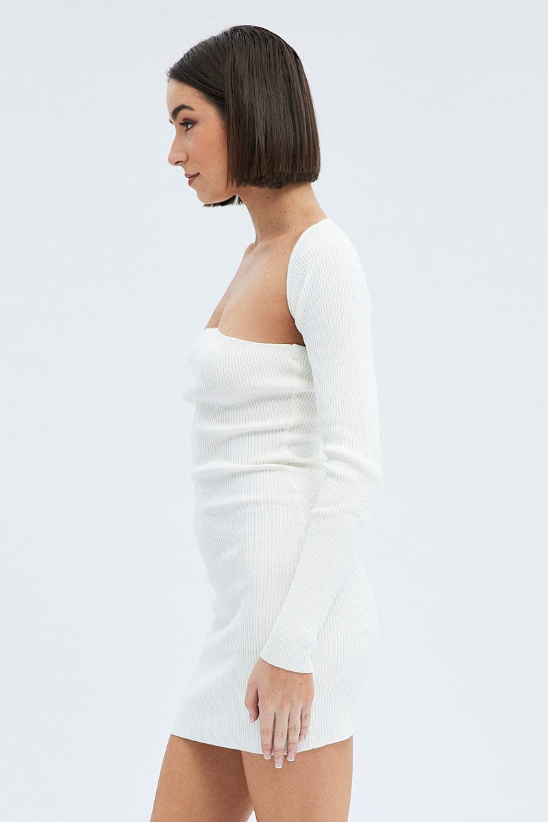 White Dress & Shrug Set Long Sleeve Strapless Mini Knit | Ally Fashion White Dress & Shrug Set Long Sleeve Strapless Mini Knit | Ally Fashion