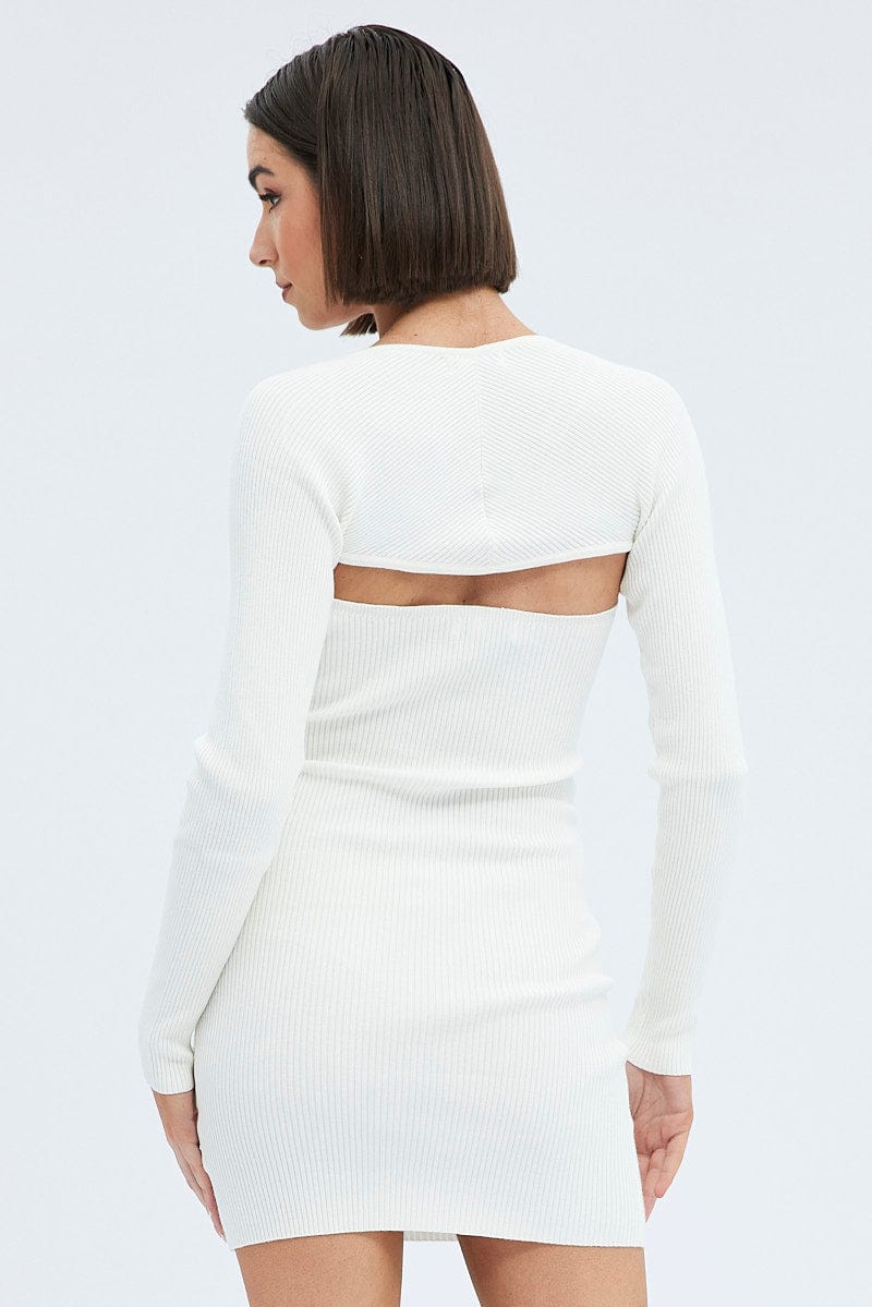 White Dress & Shrug Set Long Sleeve Strapless Mini Knit for Ally Fashion