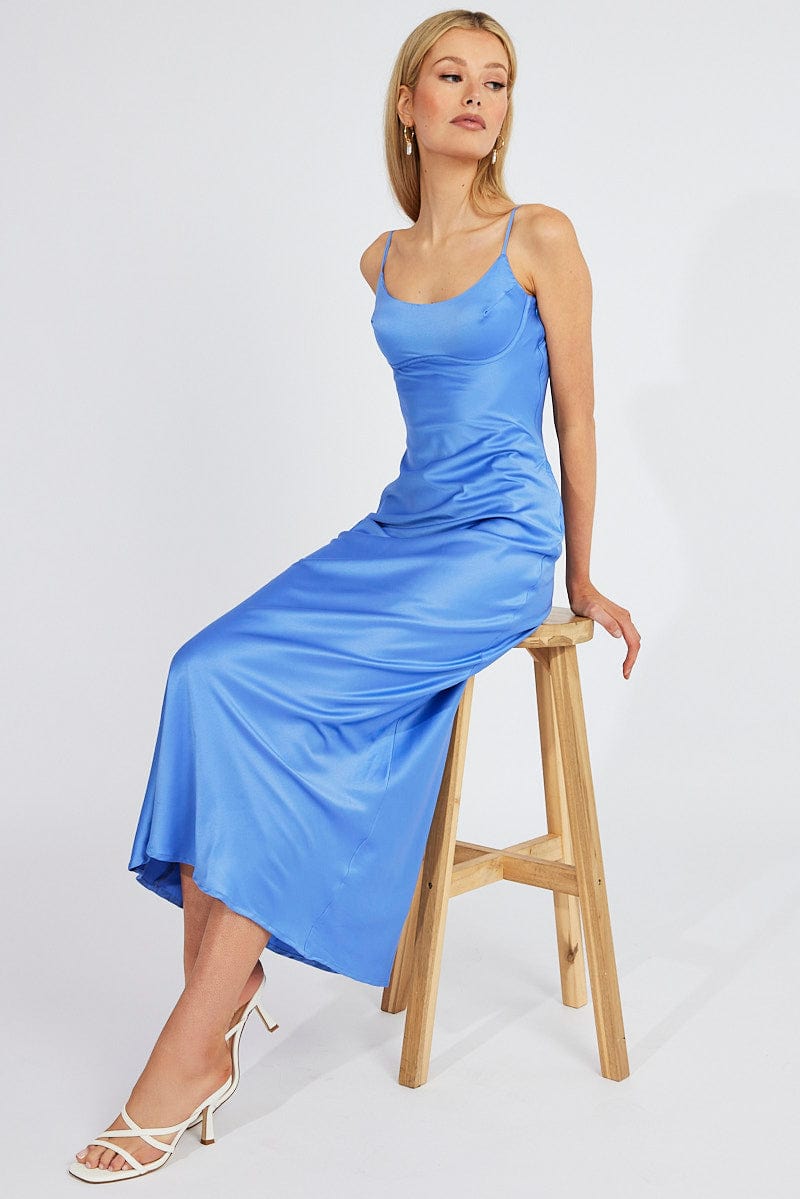 Blue Maxi Dress Strappy Satin for Ally Fashion