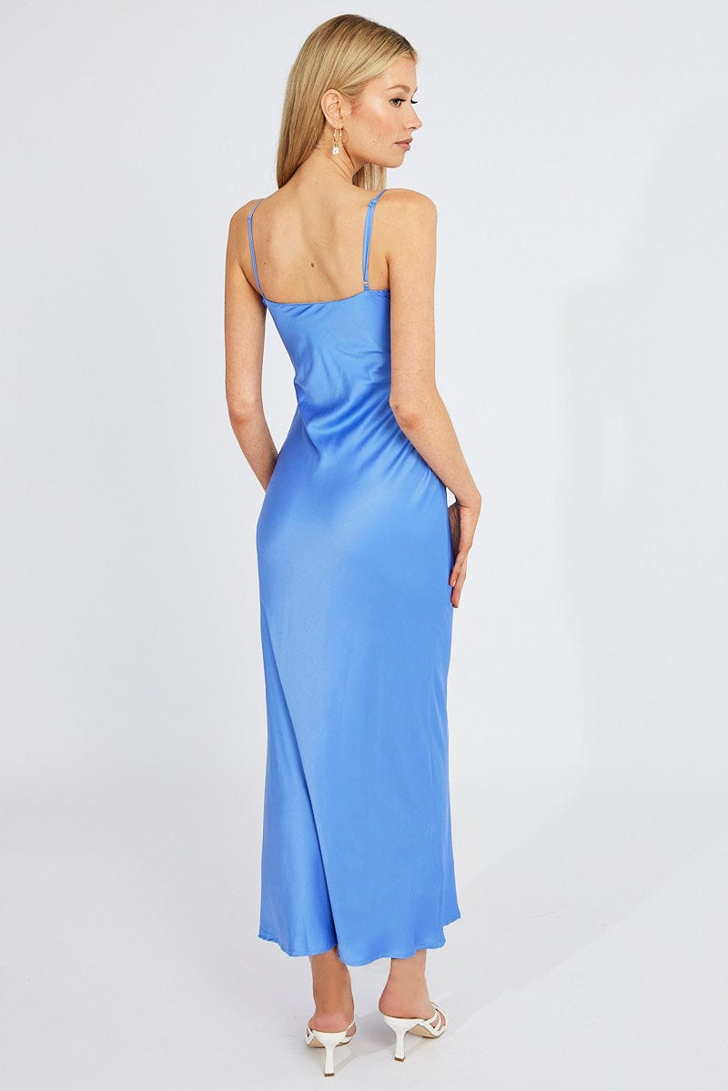 Blue Maxi Dress Strappy Satin | Ally Fashion