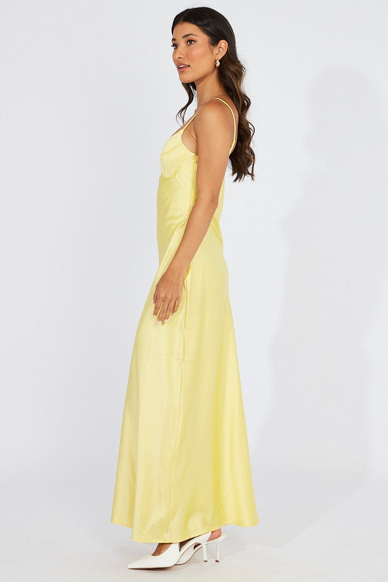 Yellow Maxi Dress Strappy Satin for Ally Fashion