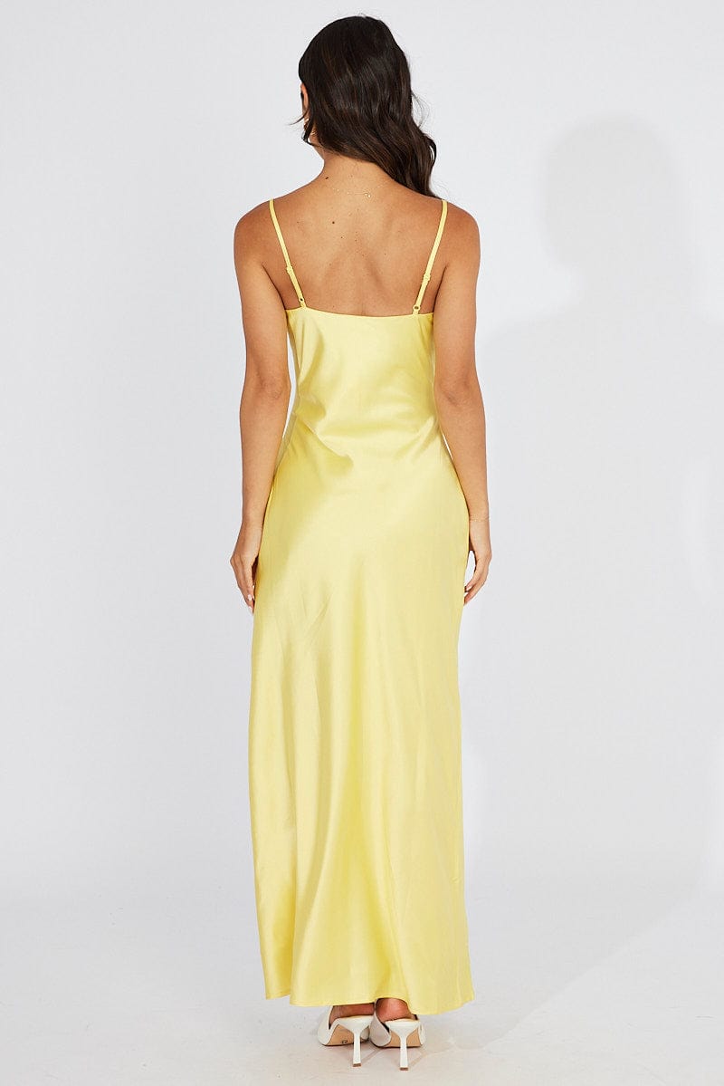 Yellow Maxi Dress Strappy Satin for Ally Fashion
