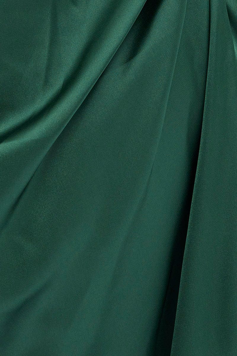 Green Dress Bardot Draped Satin for Ally Fashion