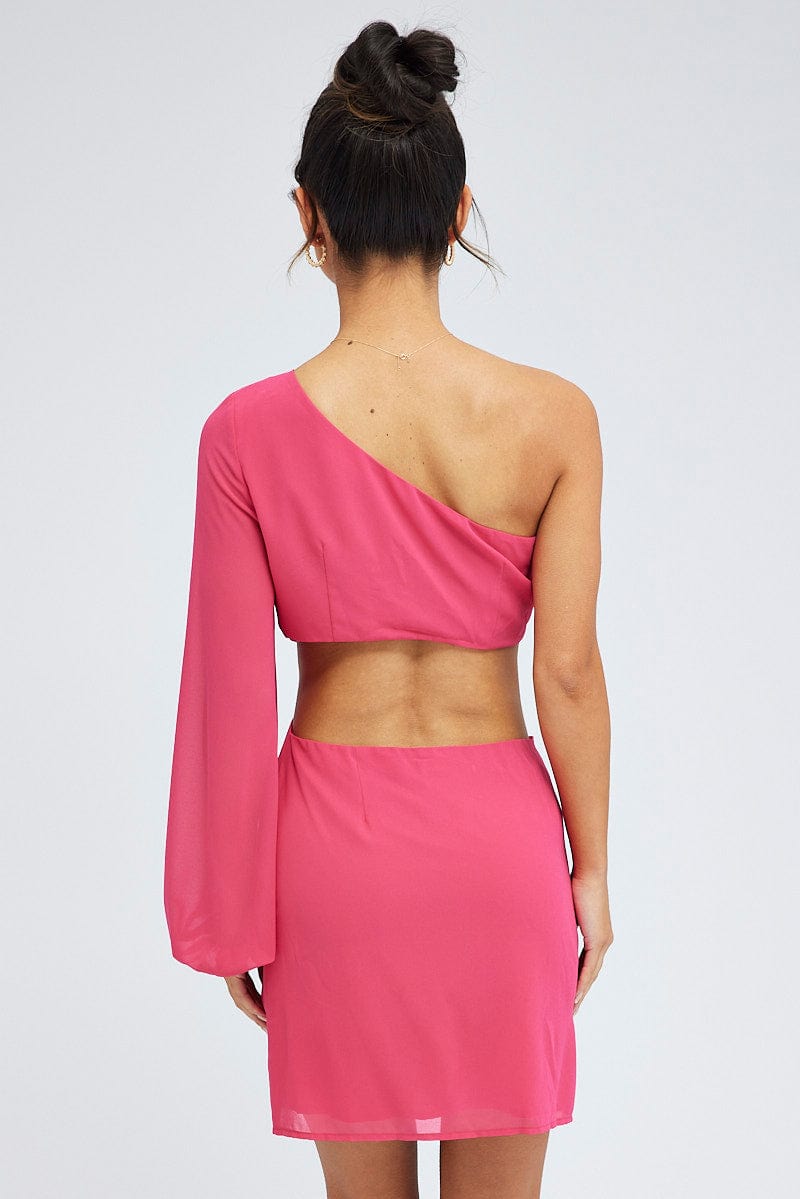 Pink Fuchsia One Shoulder Ring Detail Dress for Ally Fashion