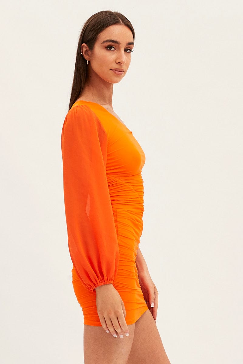 Orange One Shoulder Bodycon Mini Dress for Ally Fashion