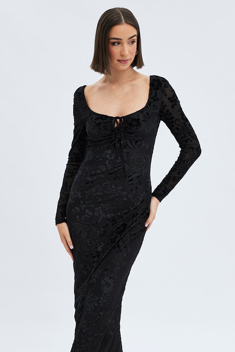 Black Midi Dress Long Sleeve Bodycon Mesh | Ally Fashion Black Midi Dress Long Sleeve Bodycon Mesh | Ally Fashion