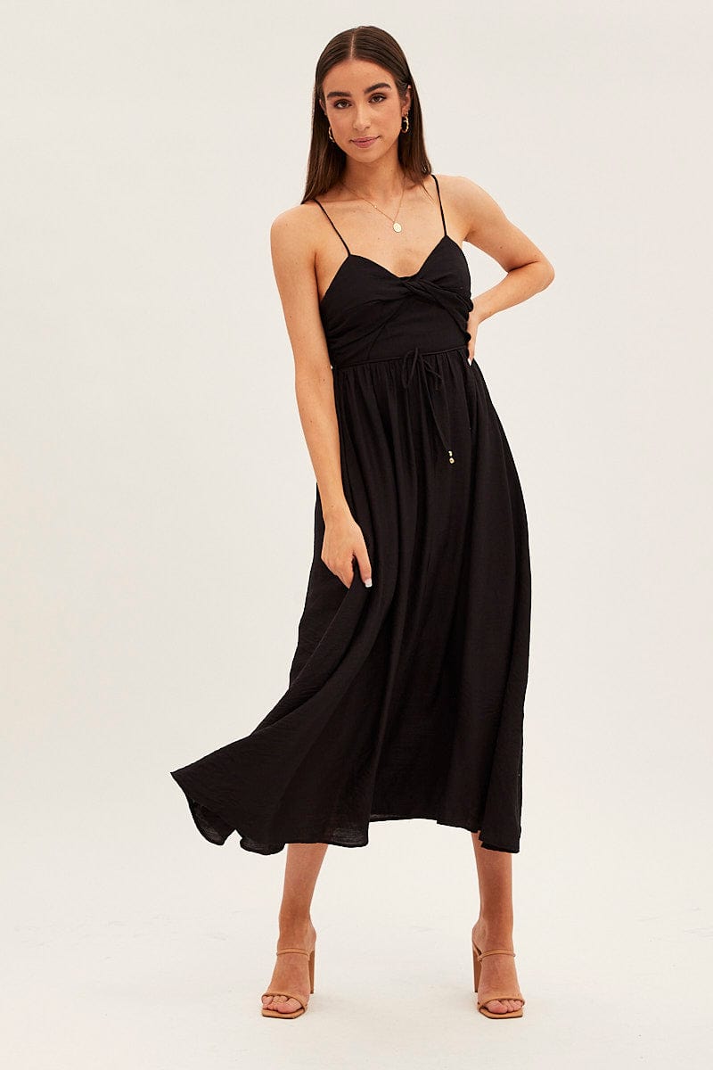 Black Twist Front Detail Satin Maxi Dress for Ally Fashion