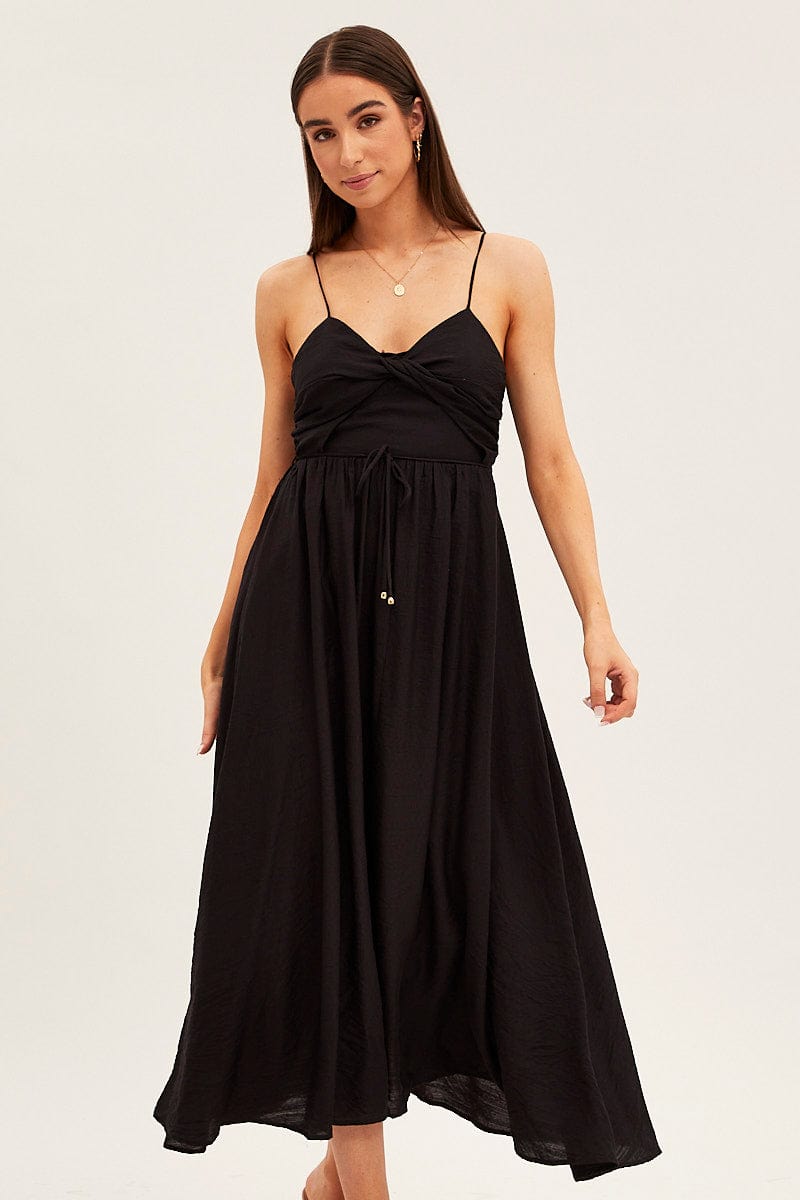 Black Twist Front Detail Satin Maxi Dress for Ally Fashion