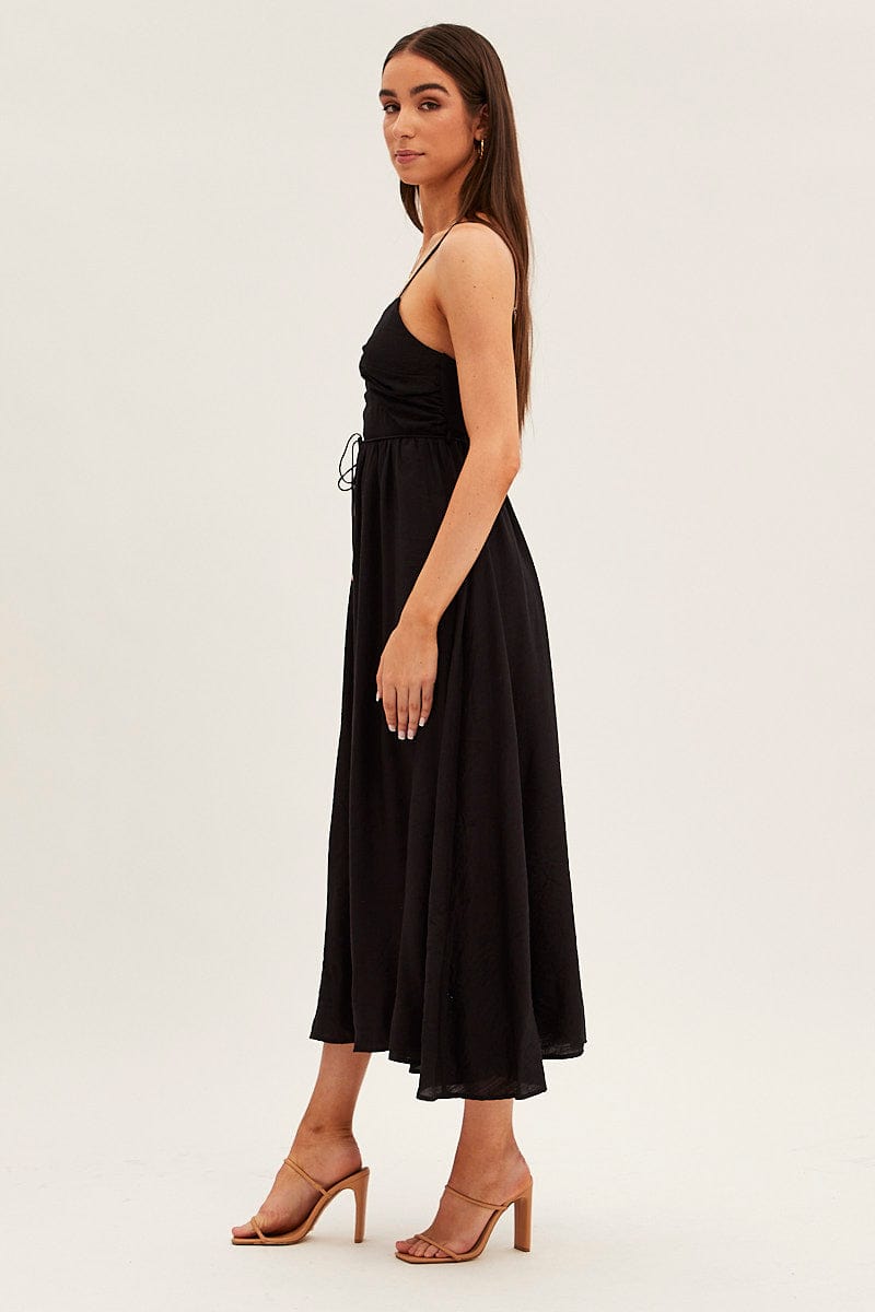 Black Twist Front Detail Satin Maxi Dress for Ally Fashion