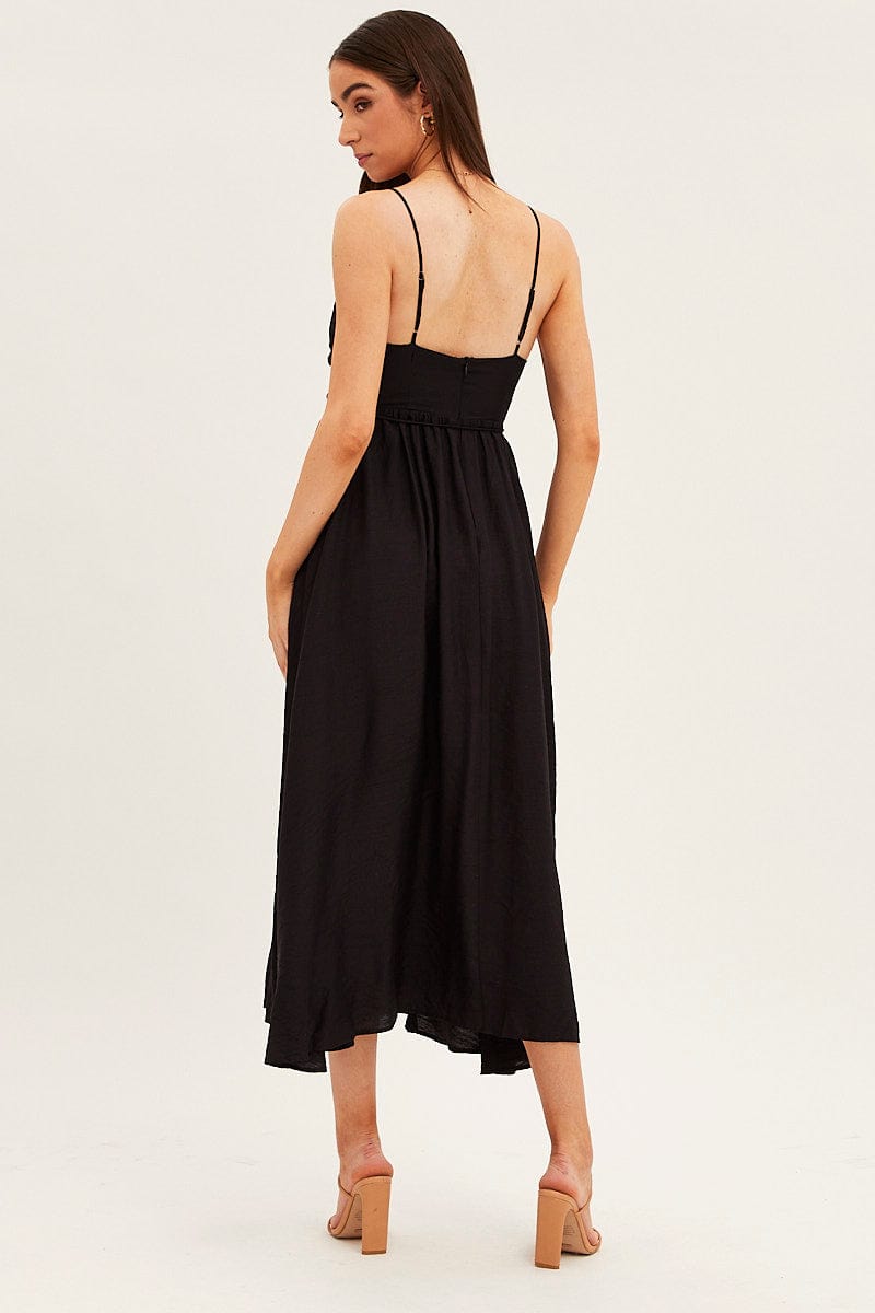 Black Twist Front Detail Satin Maxi Dress for Ally Fashion