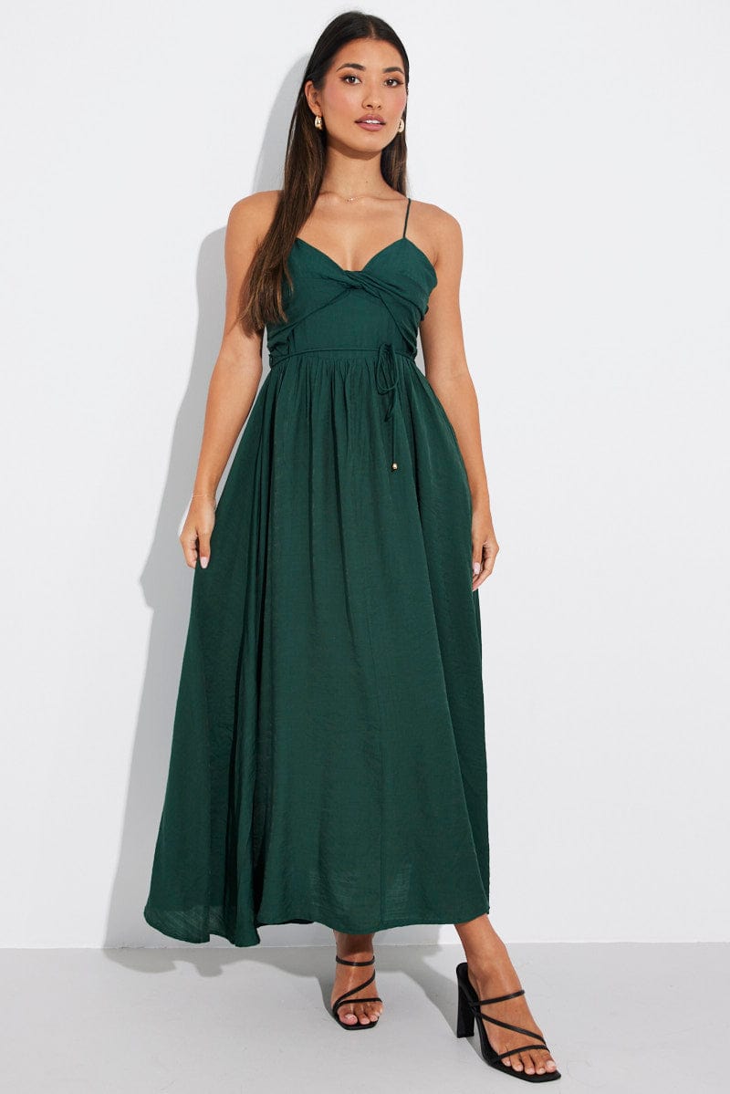 Green Twist Front Detail Maxi Dress | Ally Fashion