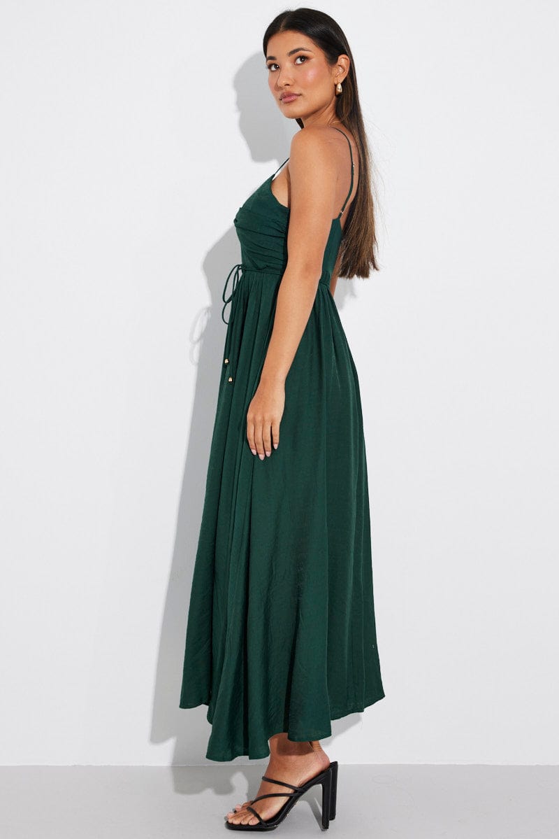 Green Twist Front Detail Maxi Dress Ally Fashion