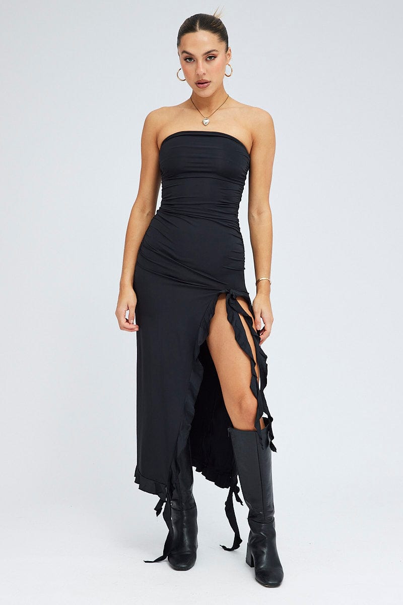 Black Ruffle Dress Strapless for Ally Fashion