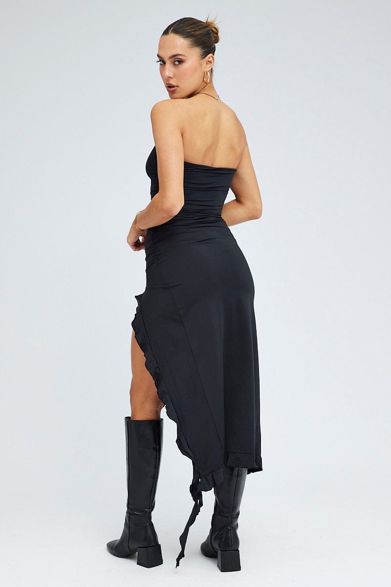 Black Ruffle Dress Strapless for Ally Fashion