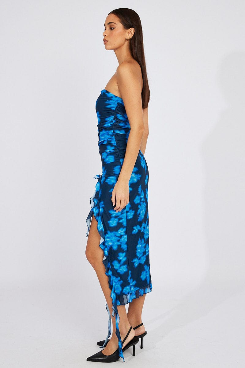 Black floral strapless clearance dress