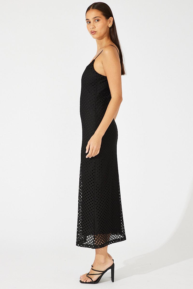 Black Midi Bodycon Dress Sleeveless Crochet for Ally Fashion