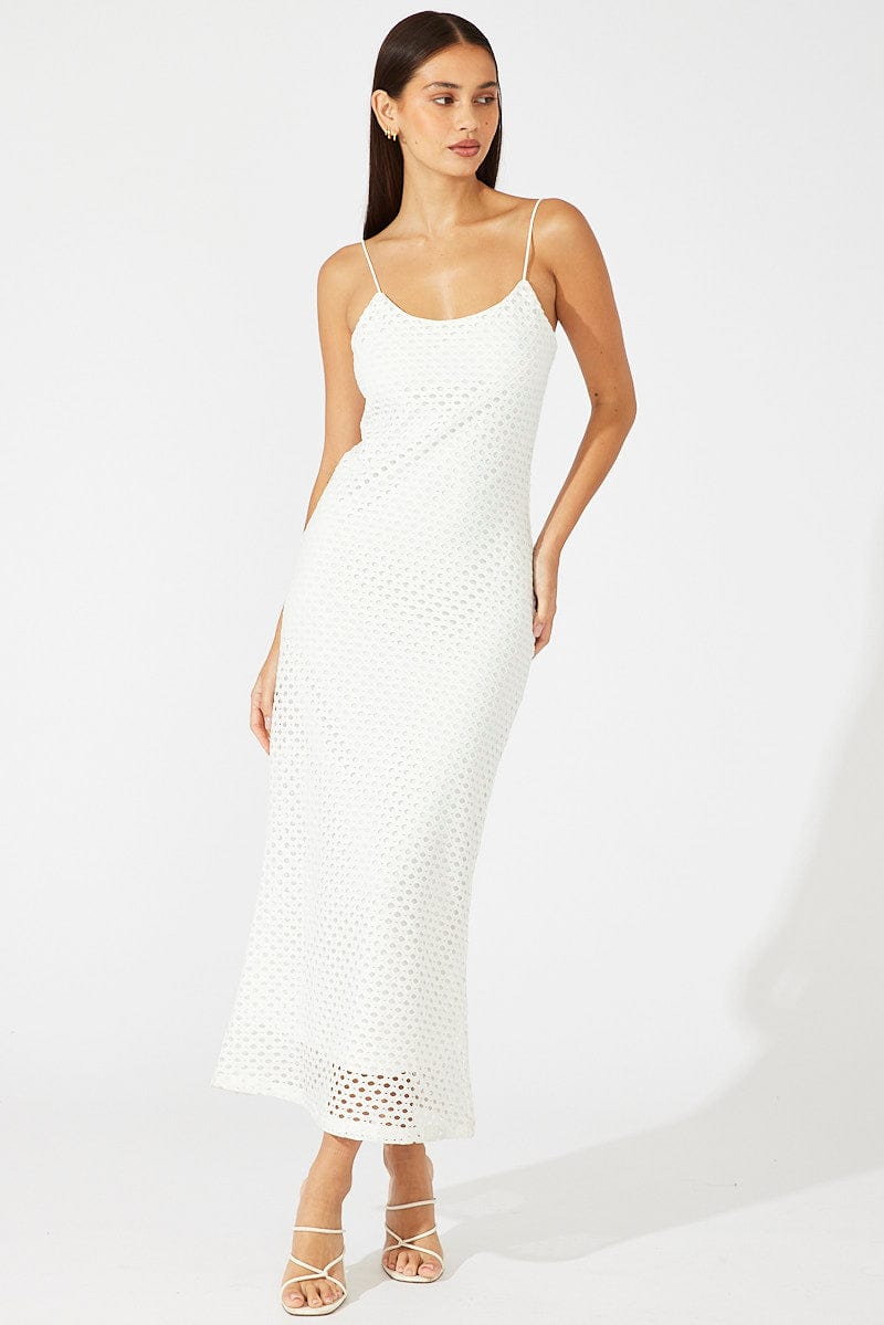 White Midi Bodycon Dress Sleeveless Crochet for Ally Fashion