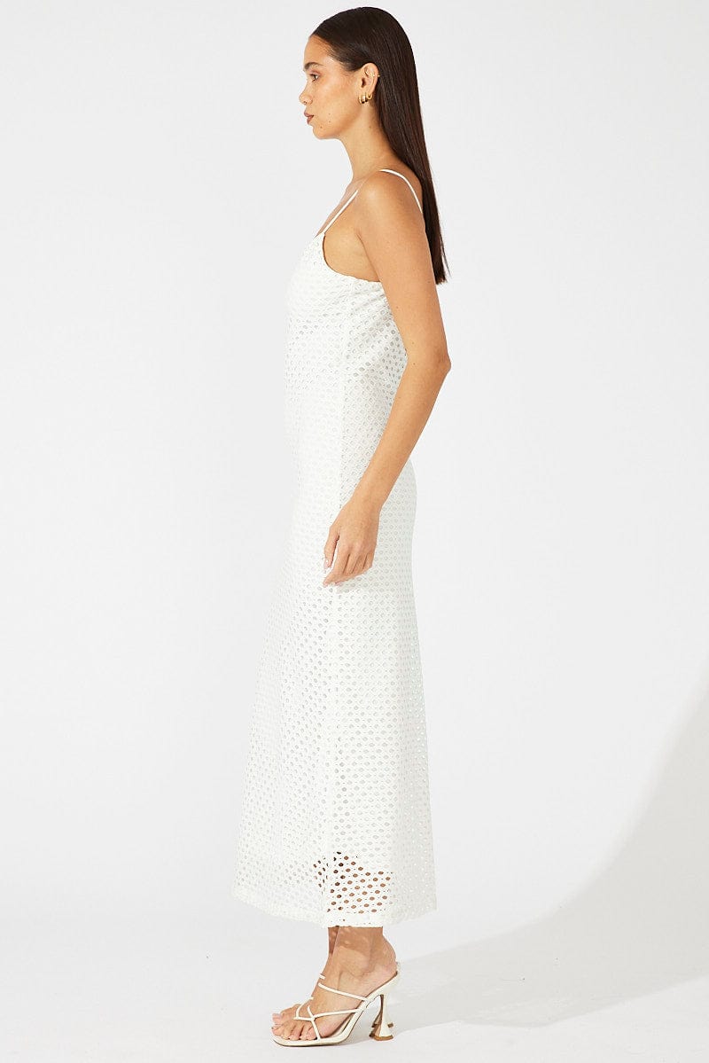 White Midi Bodycon Dress Sleeveless Crochet for Ally Fashion