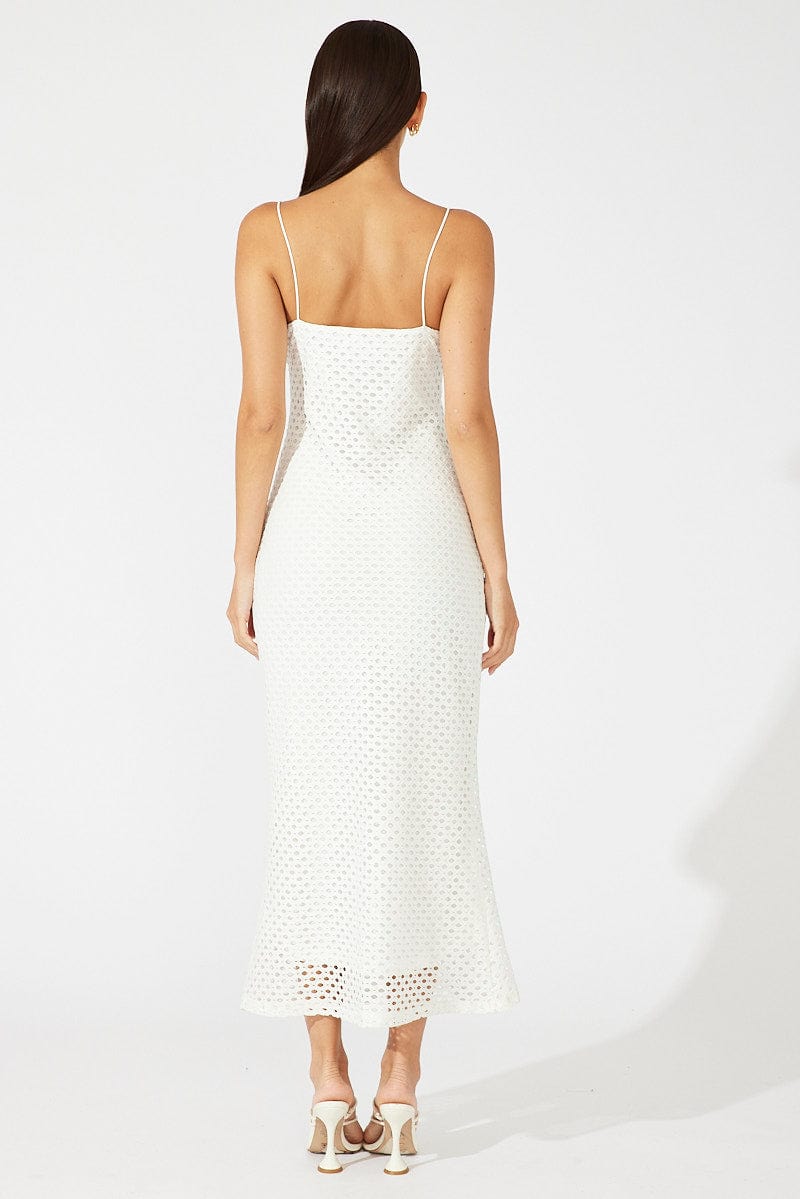 White Midi Bodycon Dress Sleeveless Crochet for Ally Fashion