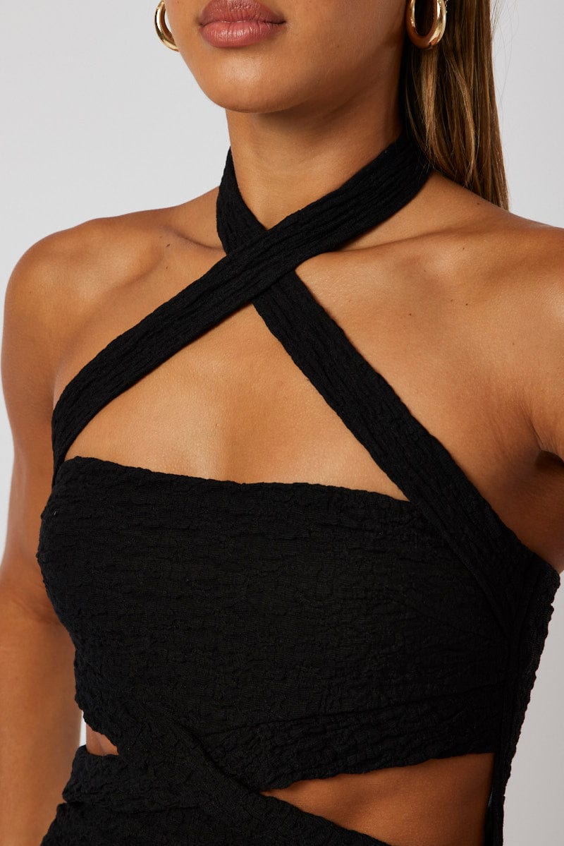 Black Bodycon Dress Sleeveless Textured for Ally Fashion
