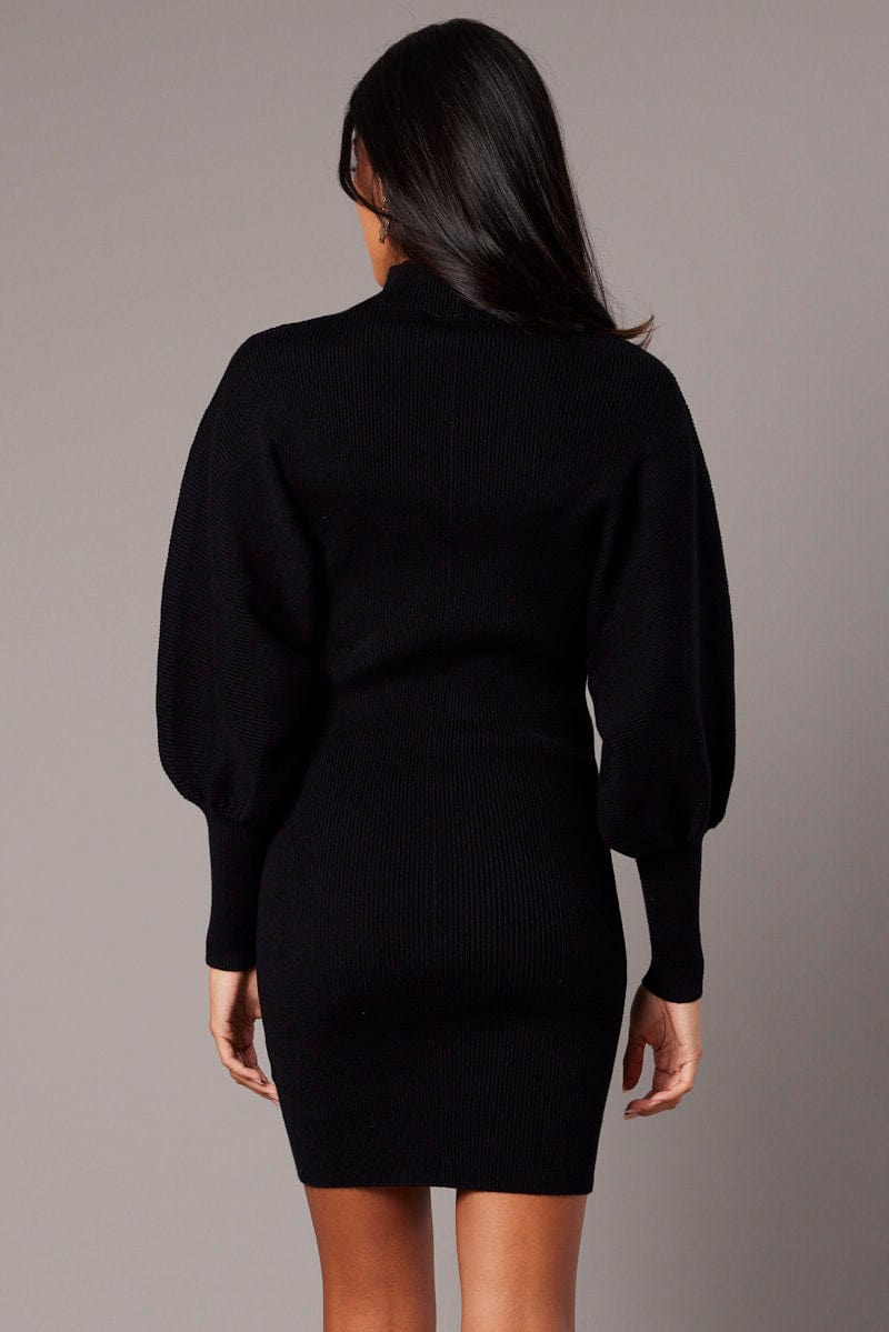 Black Knit Dress Long Sleeve Mini for Ally Fashion