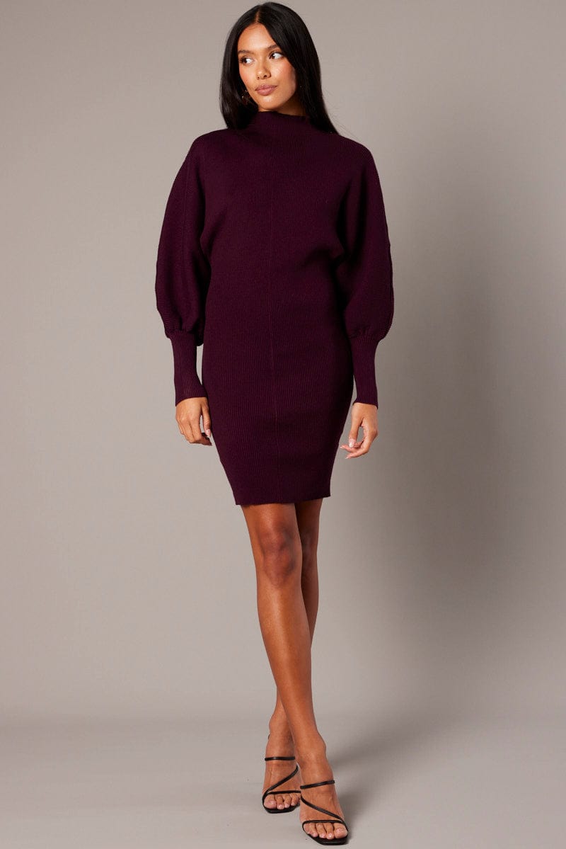 Red Knit Dress Long Sleeve Mini for Ally Fashion