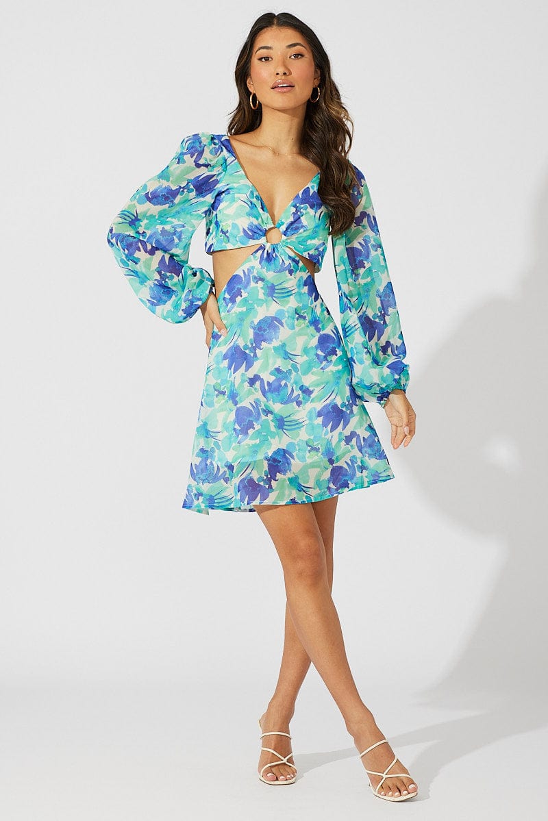 Green long sleeve hot sale floral dress