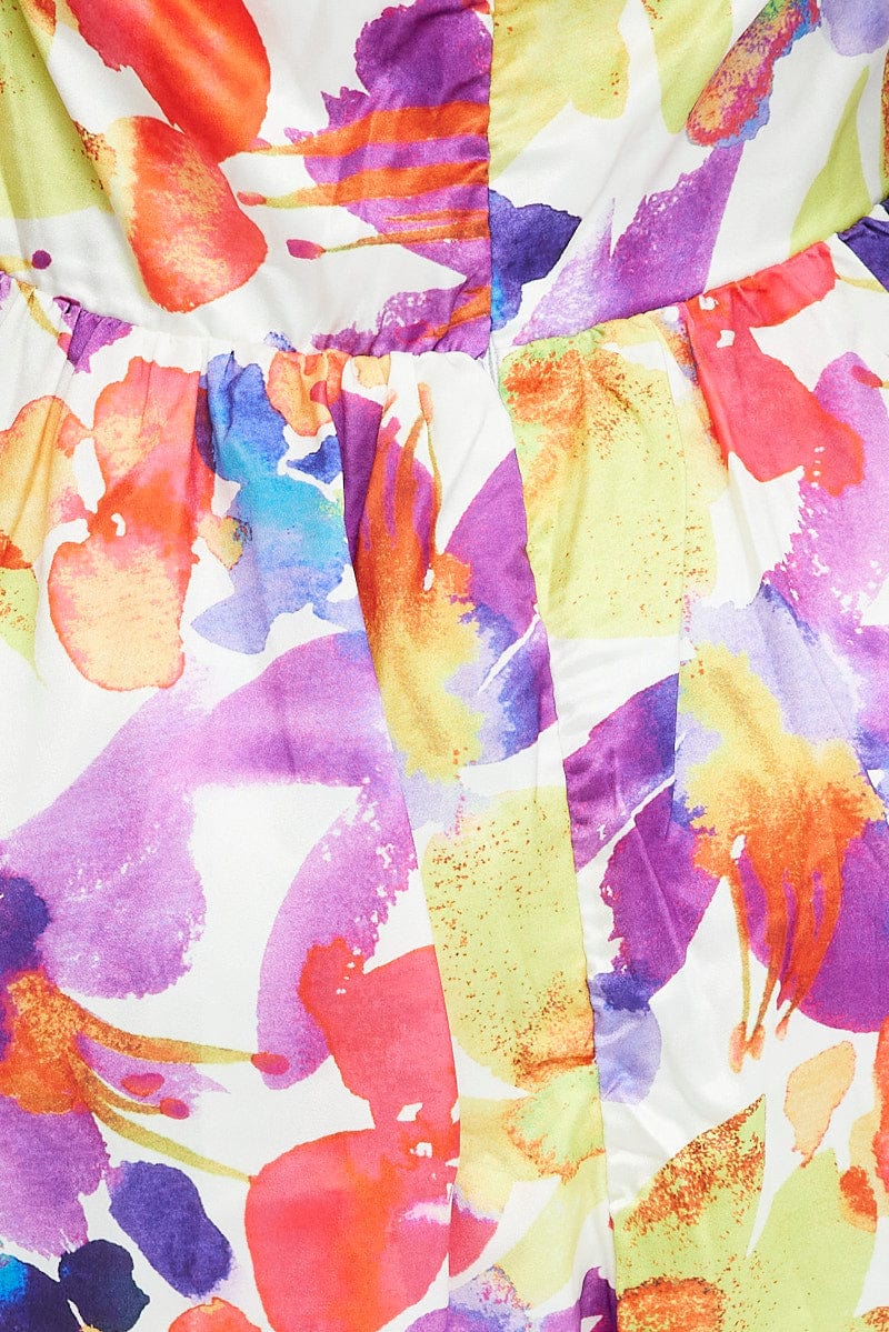 Multi Floral Ruffle Dress Halter Neck Watercolour Print for Ally Fashion
