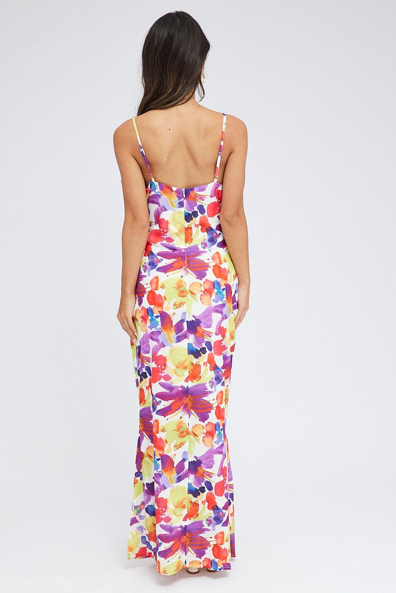 Multi Floral Maxi Dress Slip Cami Watercolour Print for Ally Fashion