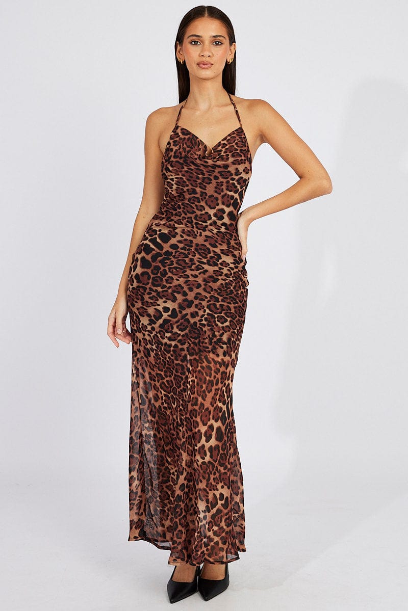 Animal print halter neck dress best sale