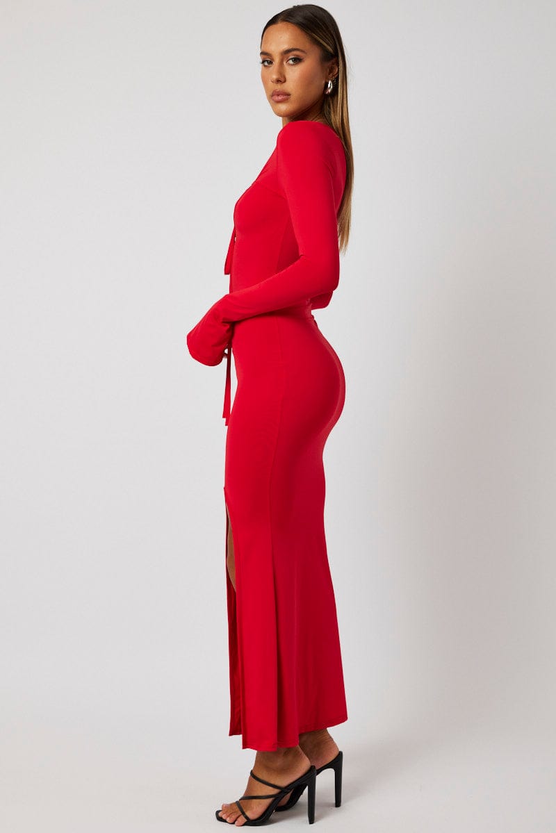Red Maxi Dress Strappy Flared Sleeve Bodycon Dress | Ally Fashion Red Maxi Dress Strappy Flared Sleeve Bodycon Dress | Ally Fashion