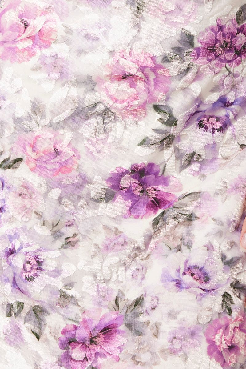 Purple Floral Slip Dress Cowl Neck Devore Velvet Burnout Dress for Ally Fashion