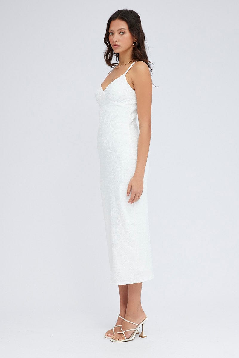 White Midi Dress Sleeveless Textured Fabric for Ally Fashion