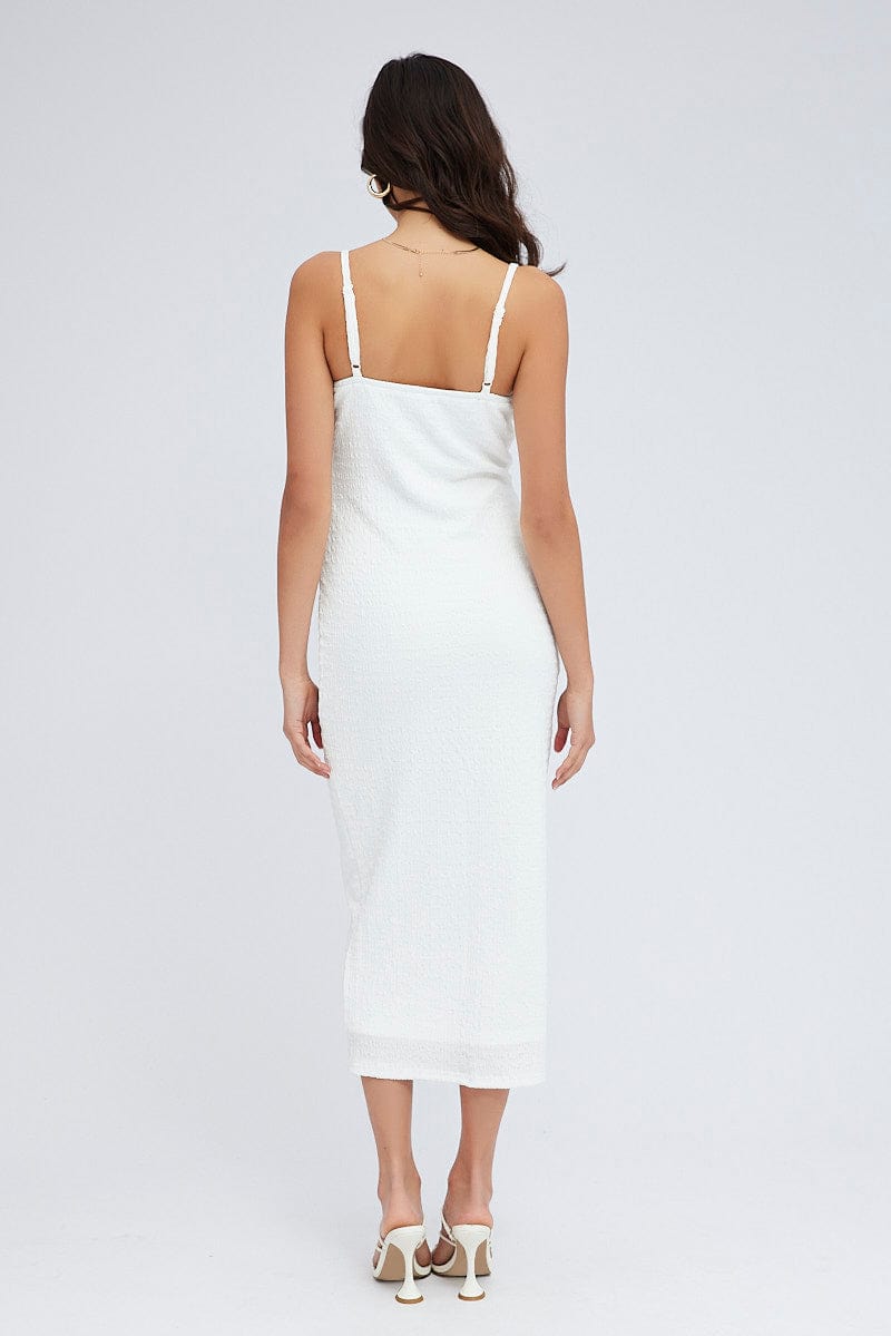 White Midi Dress Sleeveless Textured Fabric for Ally Fashion