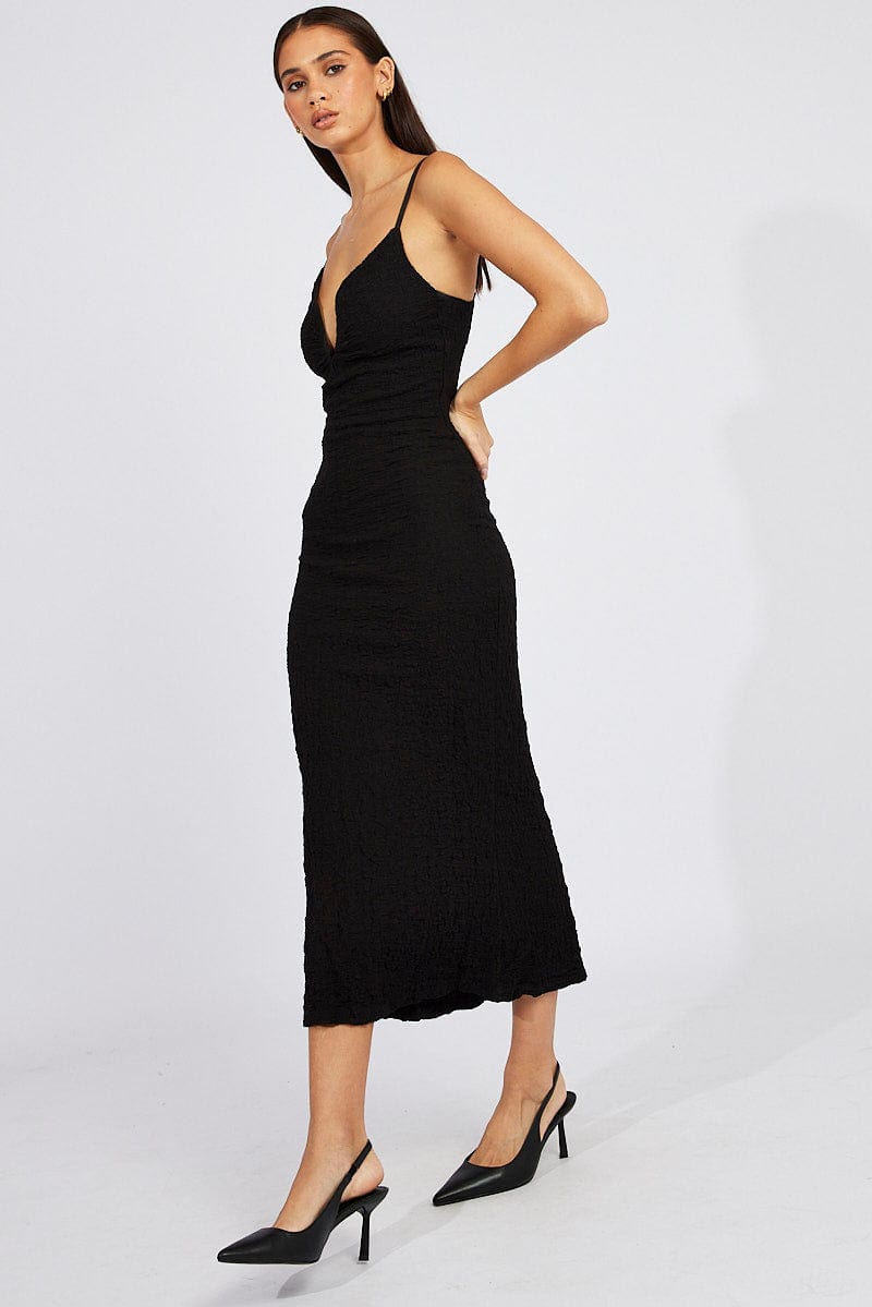 Black Bodycon Dress Strappy Textured Fabric | Ally Fashion
