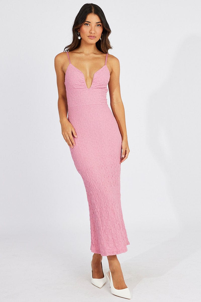 Pink Bodycon Dress Strappy Textured Fabric for Ally Fashion