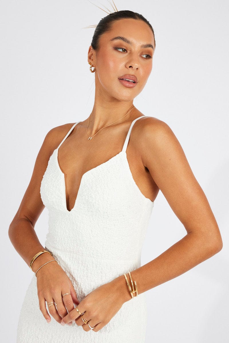 White Bodycon Dress Strappy Textured Fabric for Ally Fashion