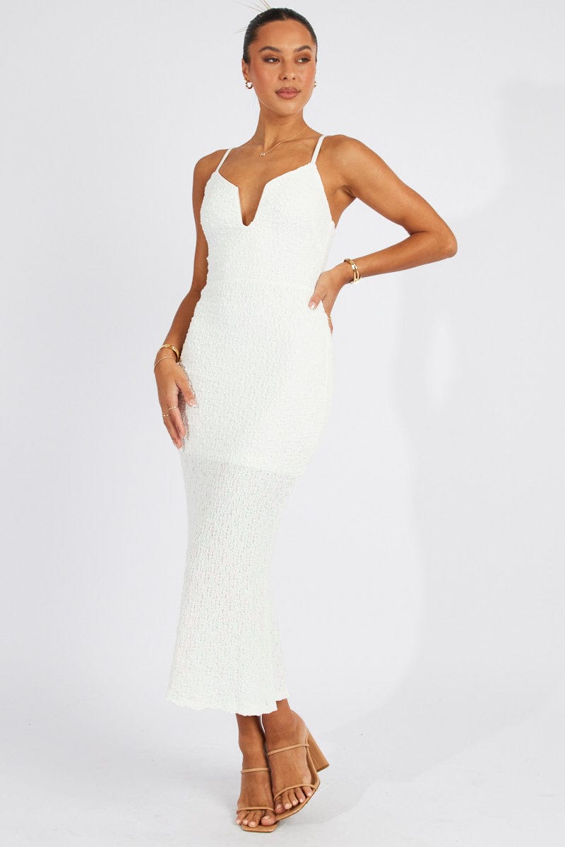 White Bodycon Dress Strappy Textured Fabric for Ally Fashion