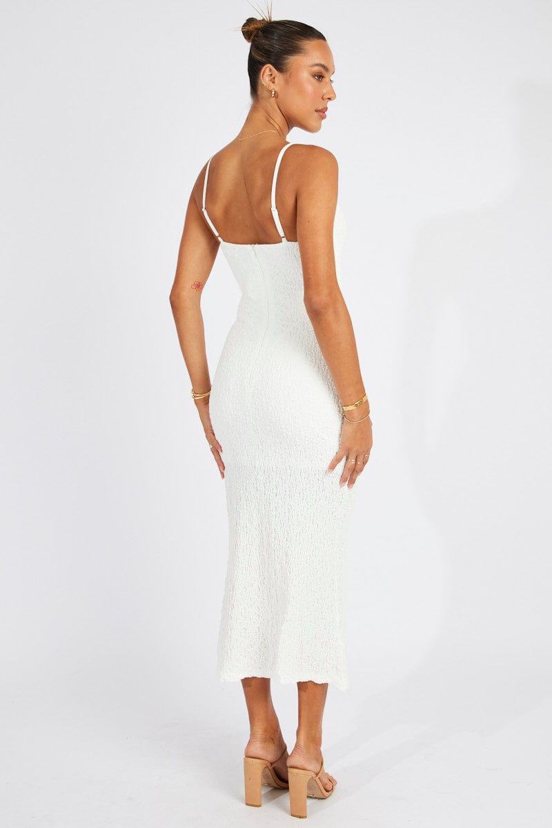 White Bodycon Dress Strappy Textured Fabric for Ally Fashion