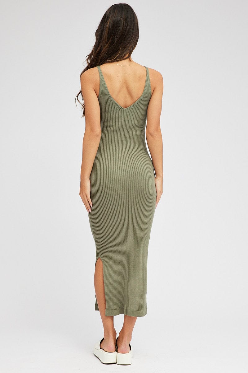 Green Knit Dress Sleeveless Midi for Ally Fashion