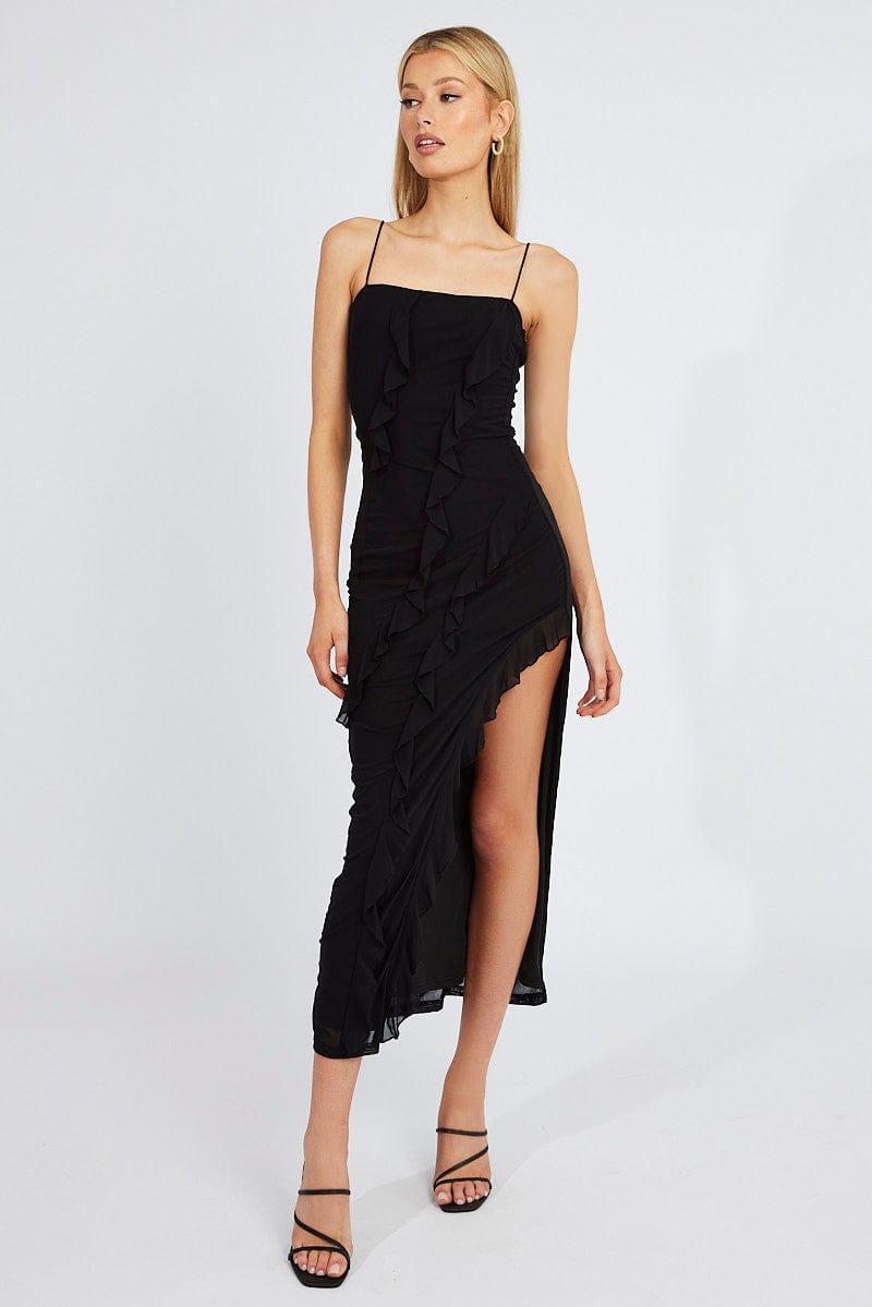 Black Maxi Dress Frilled Mesh for Ally Fashion