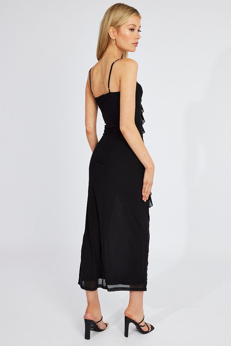 Black Maxi Dress Frilled Mesh for Ally Fashion