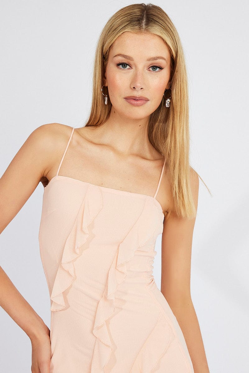 Pink Maxi Dress Frilled Mesh for Ally Fashion