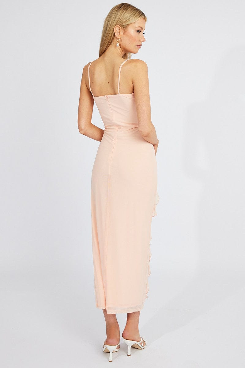 Pink Maxi Dress Frilled Mesh for Ally Fashion