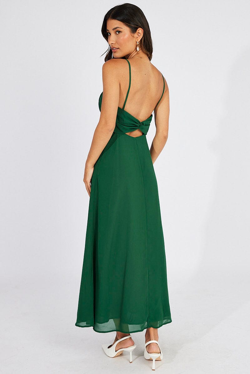 Green Maxi Dress Gathered Bust Strappy for Ally Fashion