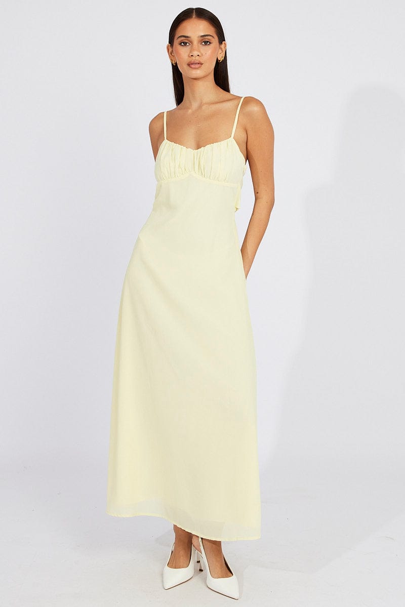 Yellow Maxi Dress Gathered Bust Strappy for Ally Fashion