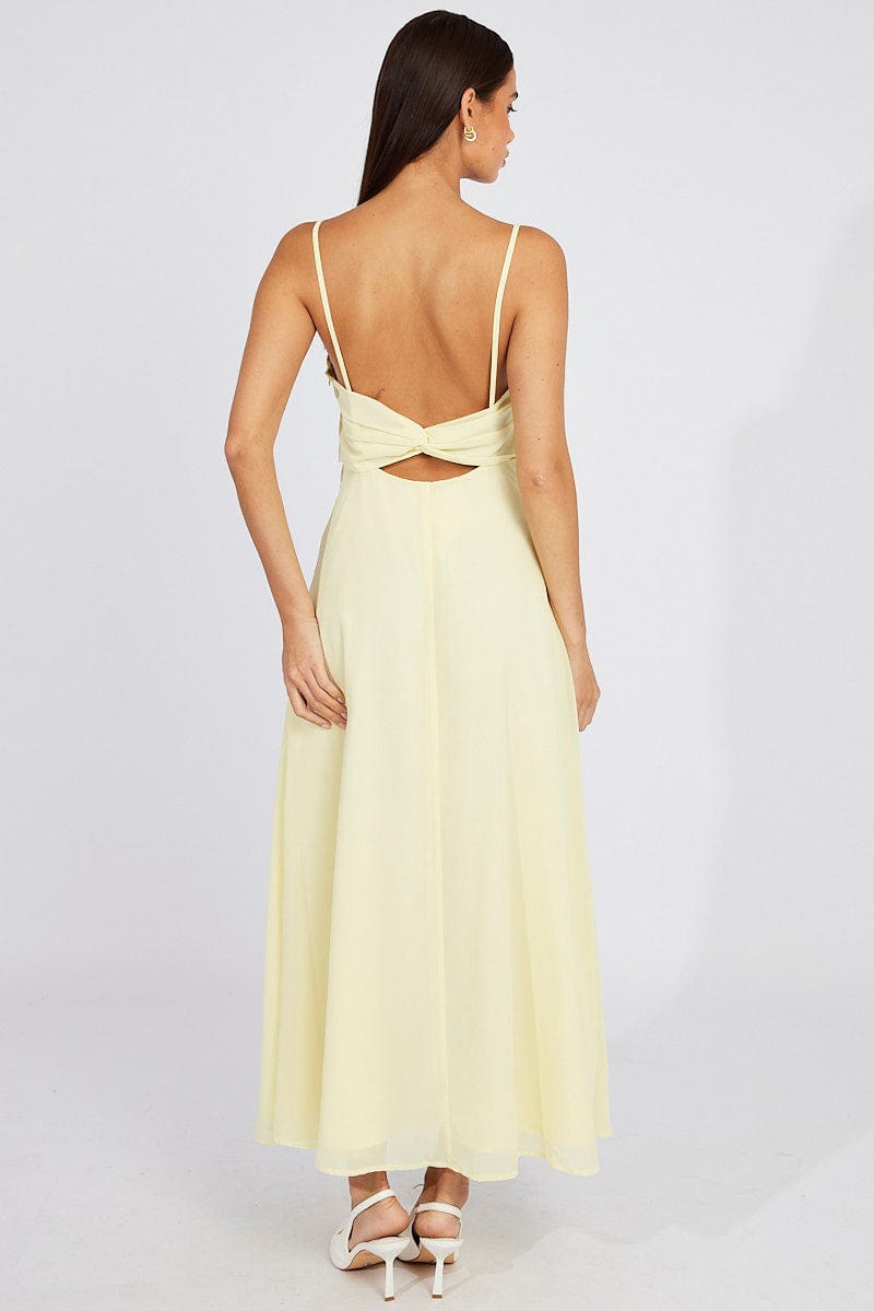 Yellow Maxi Dress Gathered Bust Strappy for Ally Fashion