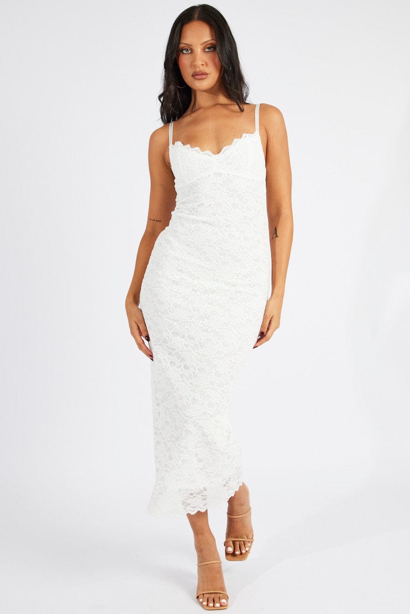 White Bodycon Dress Strappy Lace for Ally Fashion