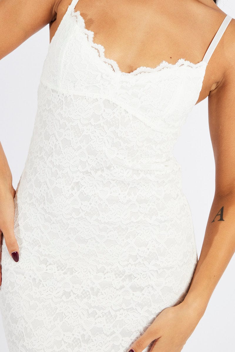 White Bodycon Dress Strappy Lace for Ally Fashion