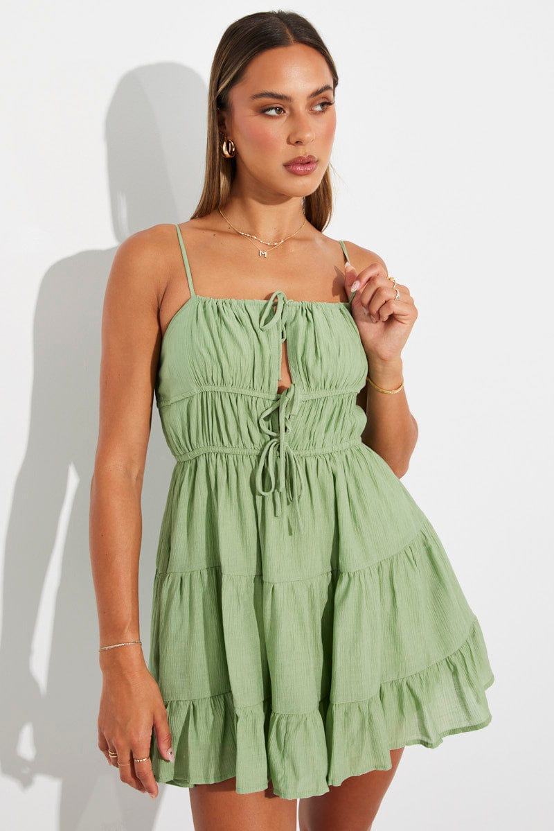 Green Fit And Flare Dress Strappy for Ally Fashion